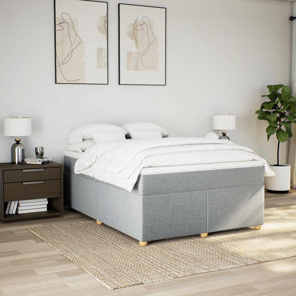 vidaXL Box Spring Bed with Mattress Light Grey Queen Fabric