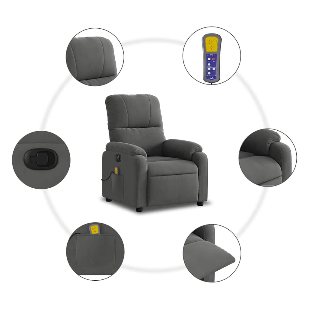 vidaXL Electric Stand up Massage Recliner Chair Dark Grey Microfibre Fabric