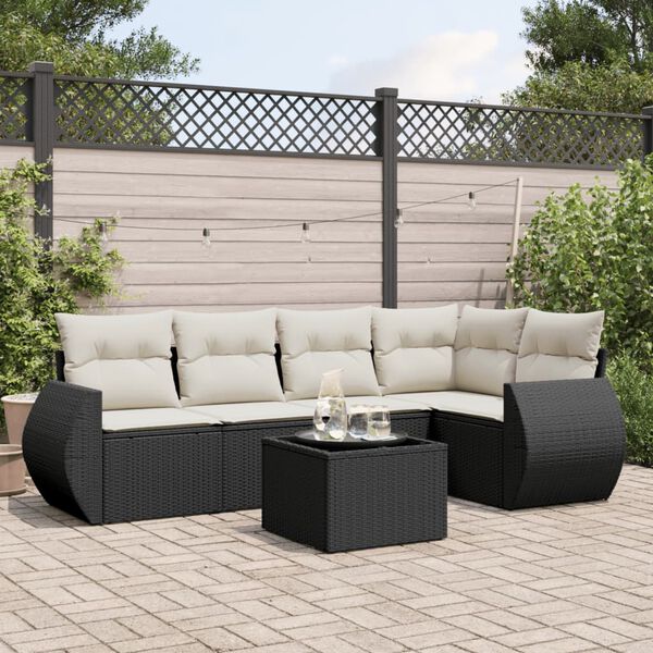 vidaXL 6 Piece Garden Sofa Set with Cushions Black Poly Rattan