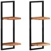 vidaXL Wall Shelf | Set of 2 | Natural wood and black | Solid Acacia wood, Steel