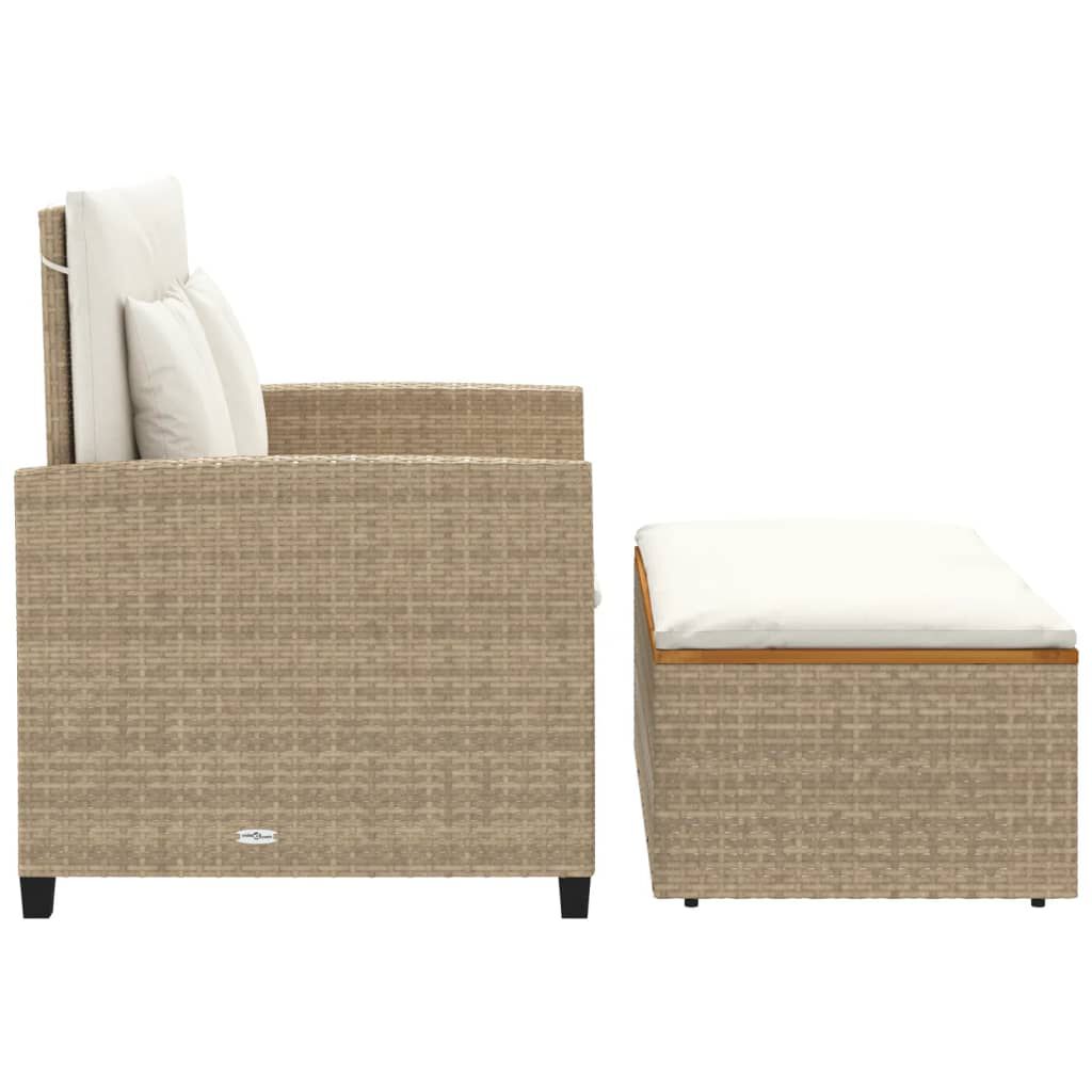 vidaXL Garden Sofa with Cushions 2-Seater Beige Poly Rattan&Acacia Wood