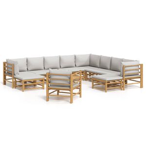 vidaXL 12 Piece Garden Lounge Set with Light Grey Cushions Bamboo