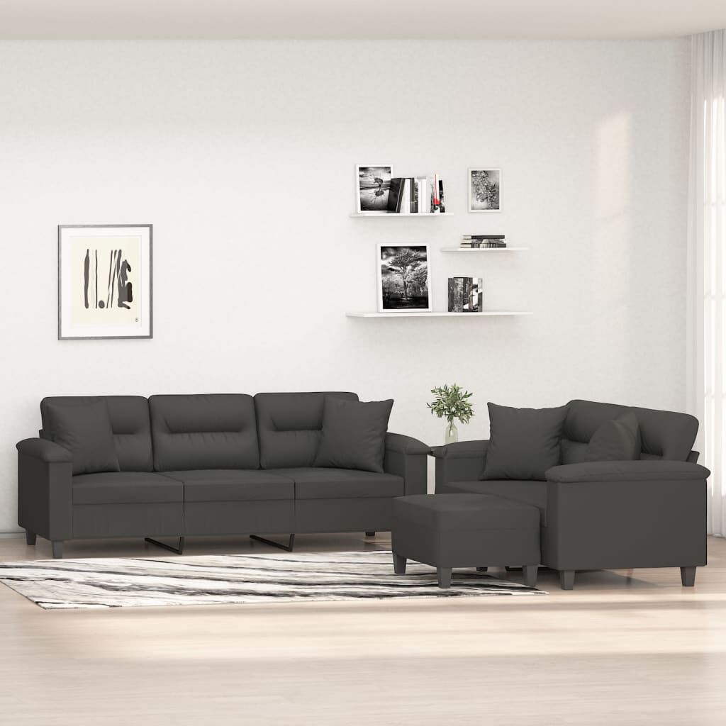 vidaXL 3 Piece Sofa Set with Pillows Dark Grey Microfibre Fabric