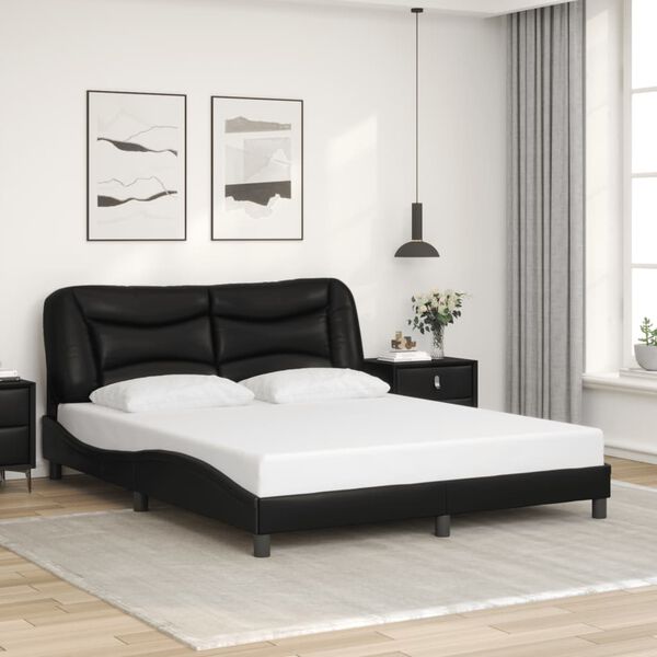 vidaXL Bed Frame without Mattress "Hvar" Black 152x203 cm Queen Faux Leather