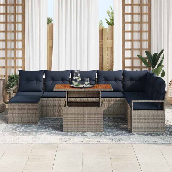 vidaXL Garden Dining Set with Cushion 9 pcs Grey and Navy