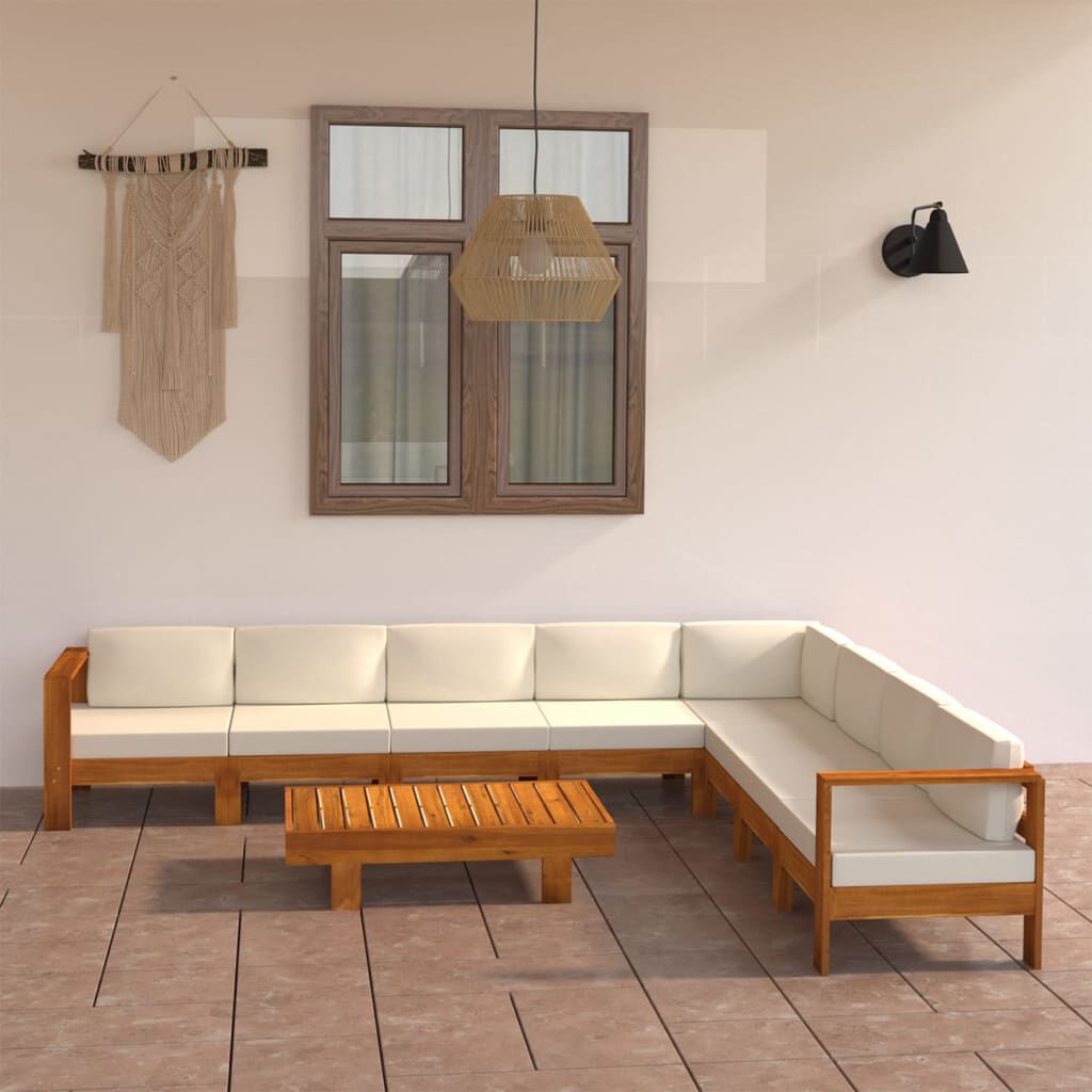 vidaXL 9 Piece Garden Lounge Set with Cream White Cushions Acacia Wood