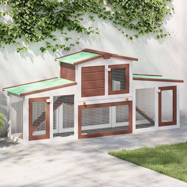 vidaXL Outdoor Large Rabbit Hutch Brown and White 201x45x85 cm Wood
