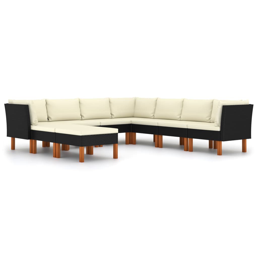 vidaXL 9 Piece Garden Lounge Set with Cushions Poly Rattan Black