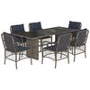 vidaXL 7 Piece Garden Dining Set with Cushions Grey Poly Rattan