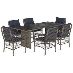 vidaXL 7 Piece Garden Dining Set with Cushions Grey Poly Rattan