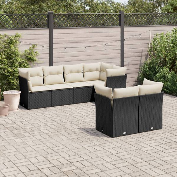 vidaXL 7 Piece Garden Sofa Set with Cushions Black Poly Rattan