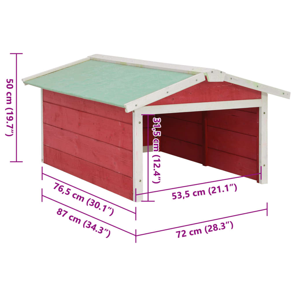 vidaXL Robotic Lawn Mower Garage 72x87x50 cm Red and White Firwood