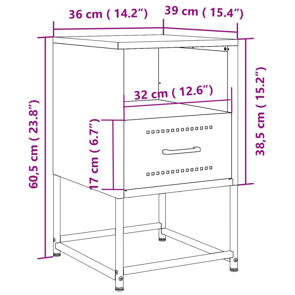vidaXL Bedside Cabinet Black 36x39x60.5 cm Steel