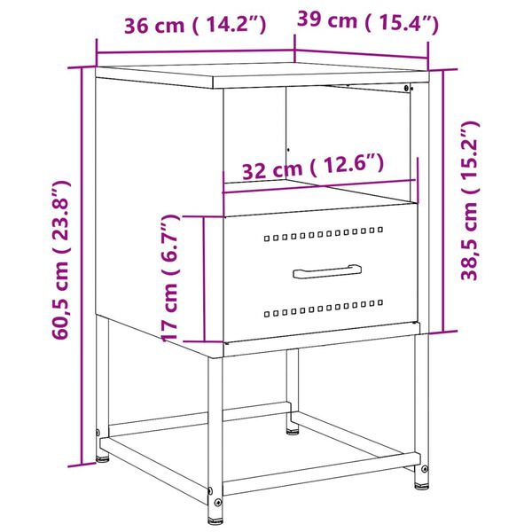 vidaXL Bedside Cabinet Black 36x39x60.5 cm Steel