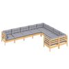 vidaXL 9 Piece Garden Lounge Set with Grey Cushions Pinewood