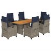 vidaXL 7 Piece Garden Dining Set with Cushions Grey Poly Rattan