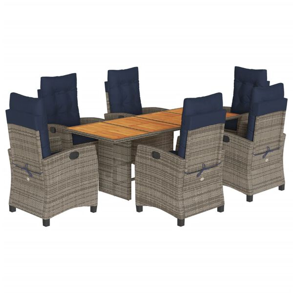 vidaXL 7 Piece Garden Dining Set with Cushions Grey Poly Rattan