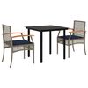 vidaXL 3 Piece Garden Dining Set with Cushions Grey Poly Rattan