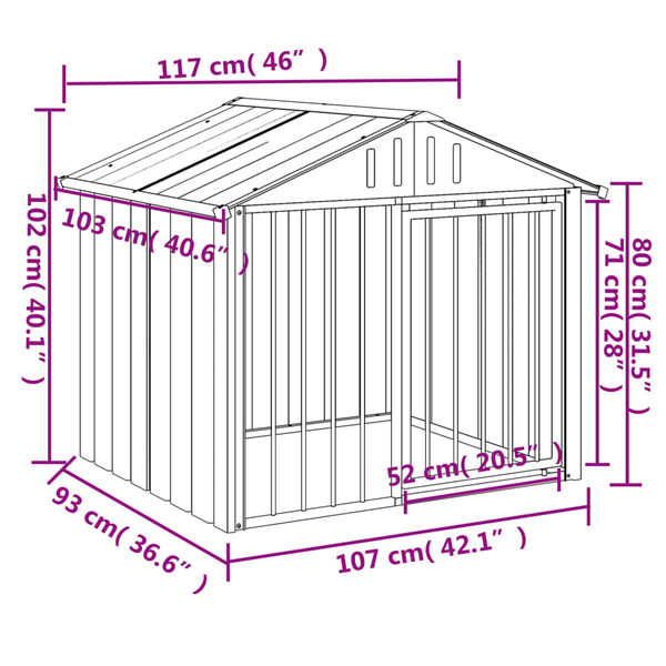 vidaXL Dog House with Roof Black 117x103x102 cm Galvanised Steel