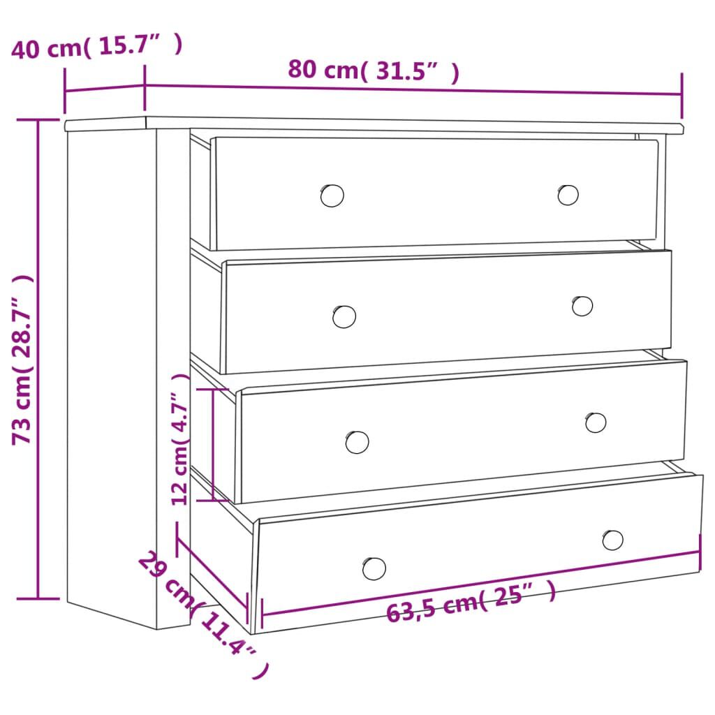 vidaXL Side Cabinet White 80x40x73 cm Pine Panama Range