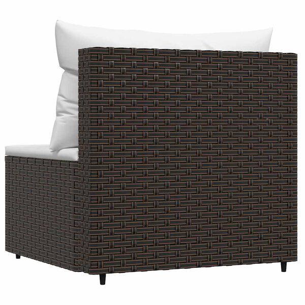 vidaXL Garden Middle Sofa with Cushions Brown Poly Rattan