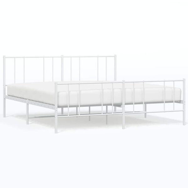 vidaXL Metal Bed Frame without Mattress with Footboard White 183x213cm