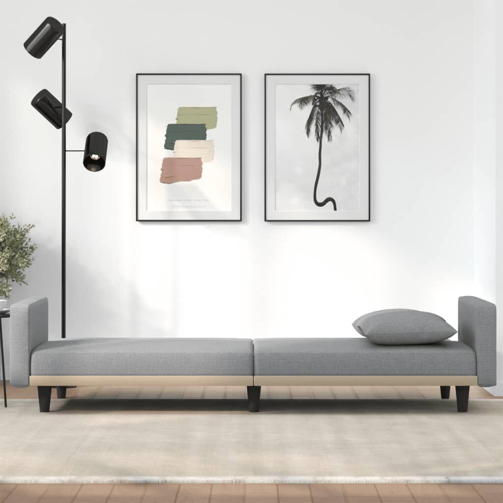 vidaXL Sofa Bed with Cushions Light Grey Fabric
