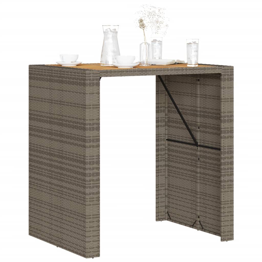 vidaXL Garden Bar Table with Acacia Wood Top Grey 105x80x110 cm Poly Rattan