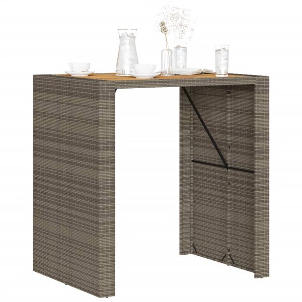 vidaXL Garden Bar Table with Acacia Wood Top Grey 105x80x110 cm Poly Rattan