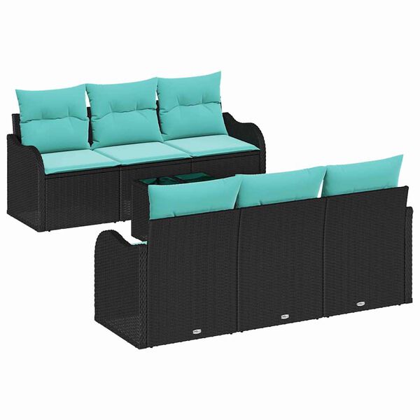 vidaXL Garden Sofa Set with Cushion 7 pcs Black and Turquoise