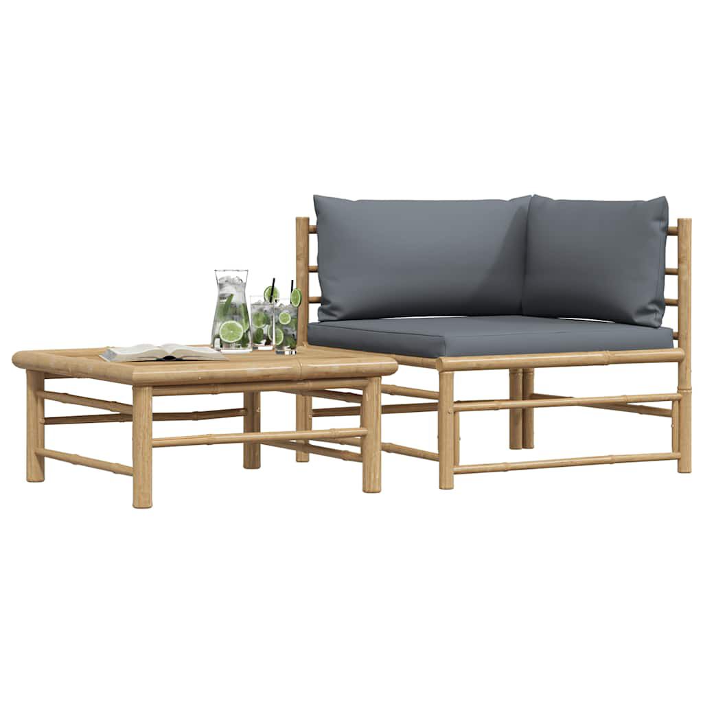 vidaXL 2 Piece Garden Lounge Set with Dark Grey Cushions Bamboo