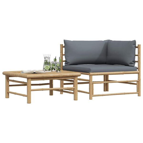 vidaXL 2 Piece Garden Lounge Set with Dark Grey Cushions Bamboo