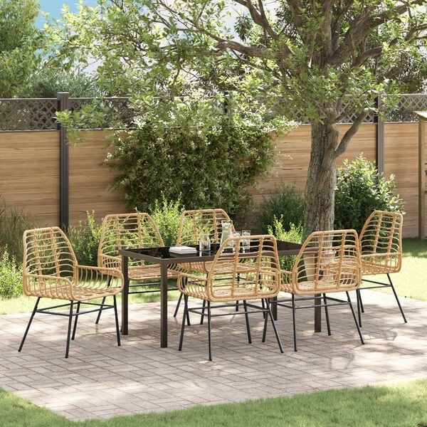 vidaXL Garden Dining Set 7 pcs Brown Poly Rattan