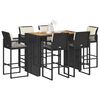 vidaXL 7 Piece Garden Bar Set with Cushions Black Poly Rattan Acacia