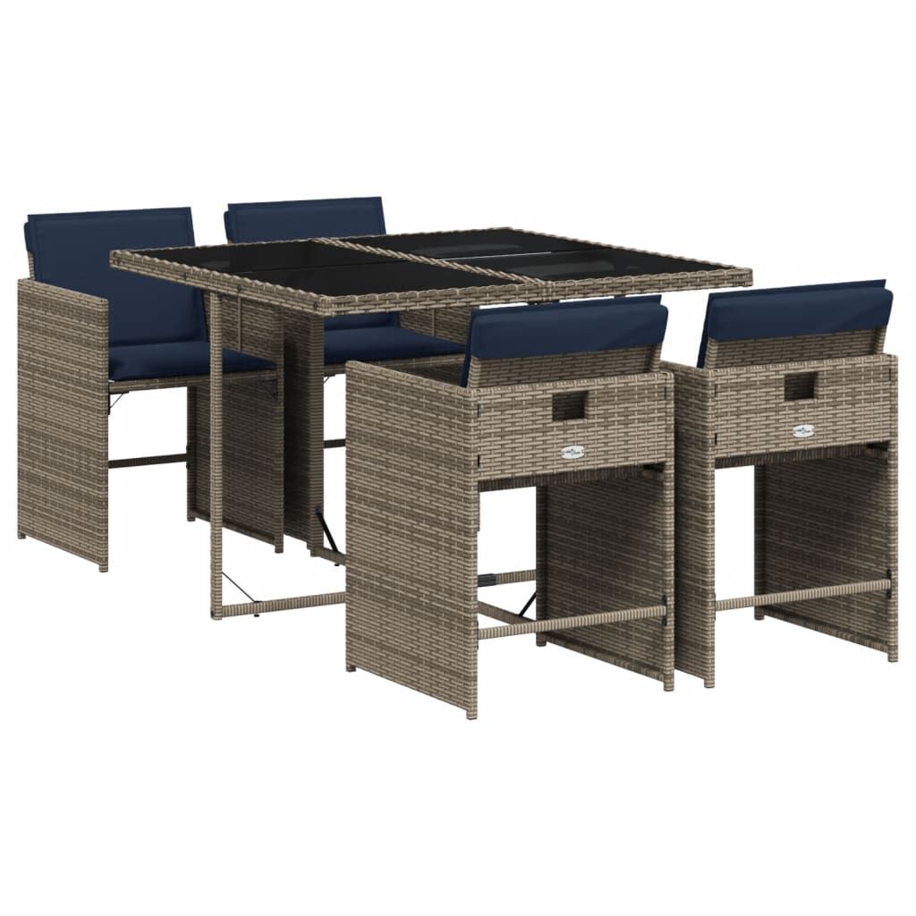 vidaXL 5 Piece Garden Dining Set with Cushions Grey Poly Rattan