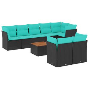 vidaXL 9 Piece Garden Sofa Set with Cushions Black Poly Rattan