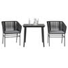 vidaXL 3 Piece Garden Dining Set with Cushions Black Poly Rattan Glass