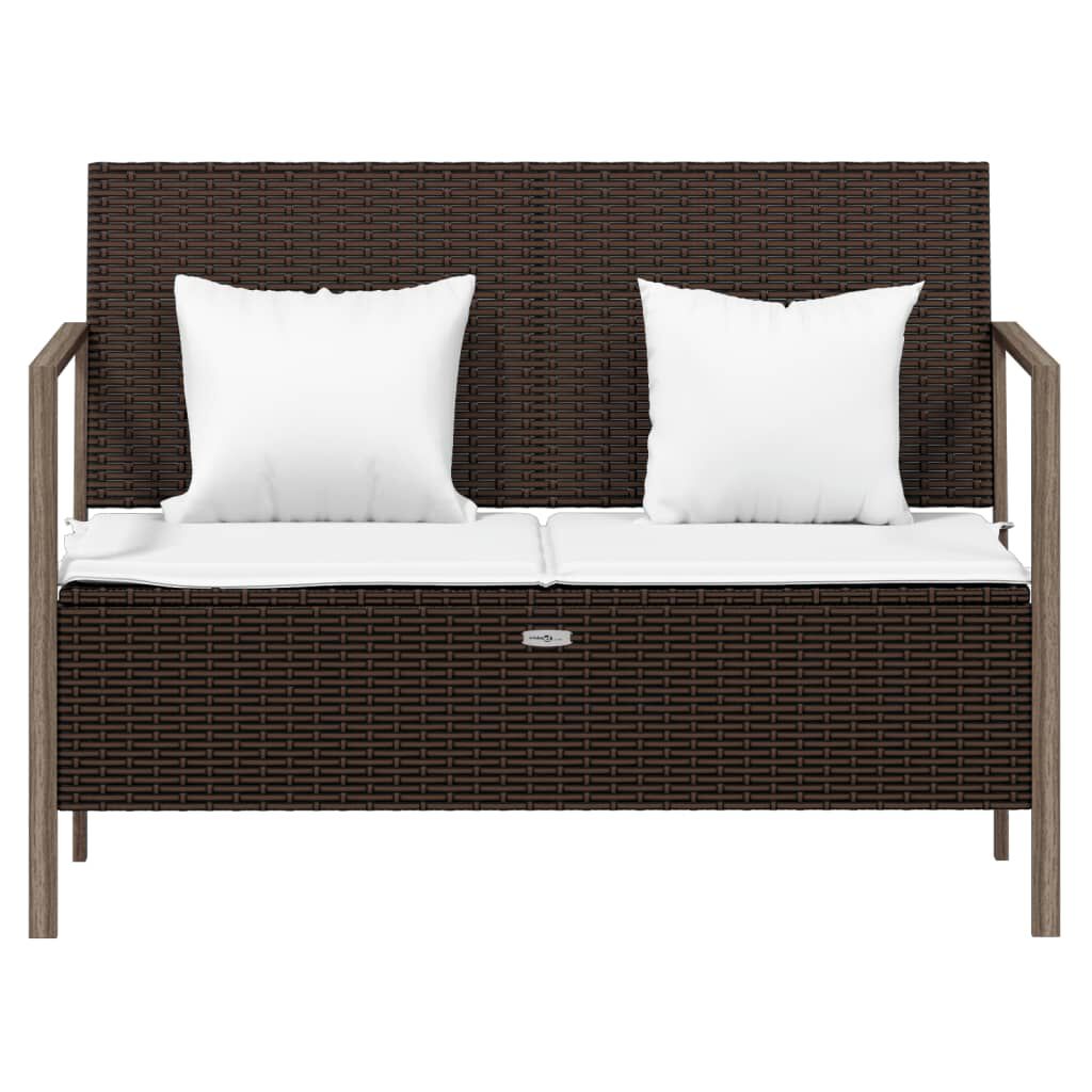 vidaXL 2-Seater Garden Bench with Cushions Brown Poly Rattan