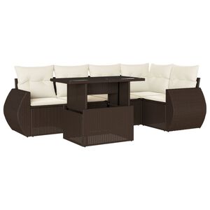 vidaXL 6 Piece Garden Sofa Set with Cushions Brown Poly Rattan