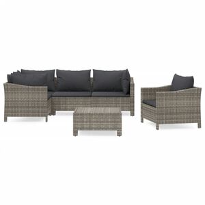 vidaXL 6 Piece Garden Lounge Set with Cushions Grey Poly Rattan