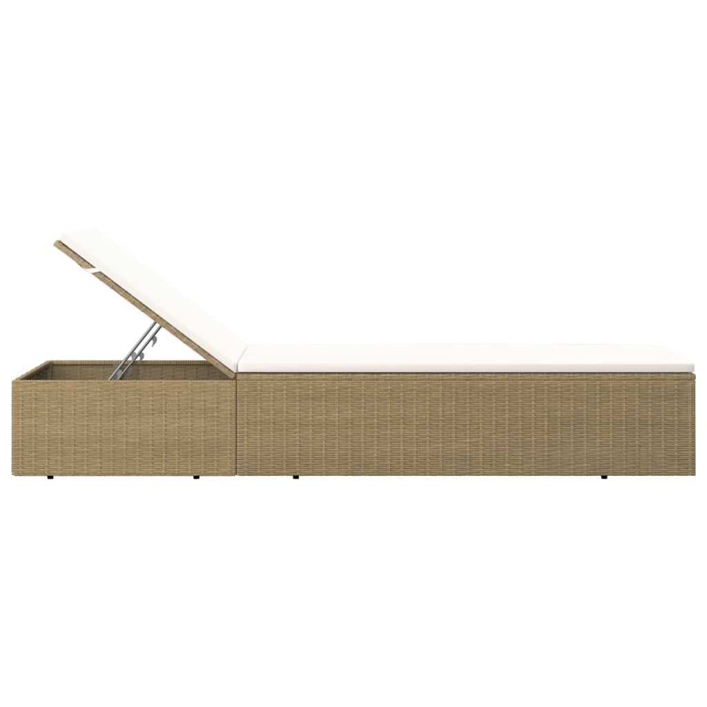 vidaXL Sunlounger Poly Rattan Brown and Cream White
