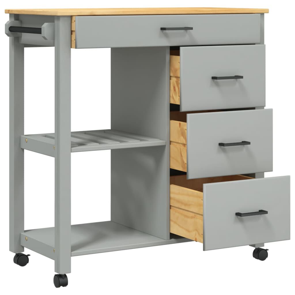 vidaXL Kitchen Trolley MONZA 84x40x90 cm Solid Wood Pine