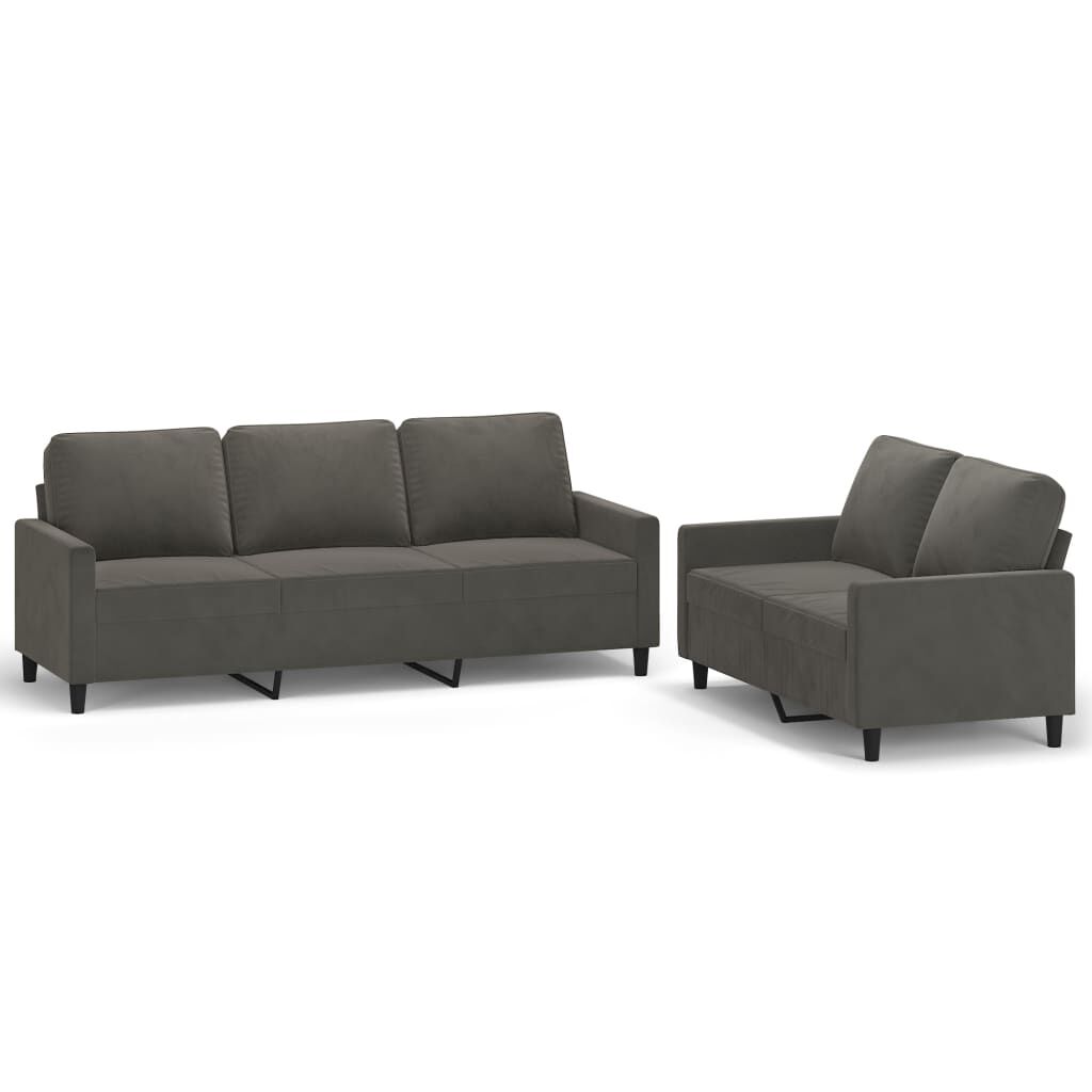 vidaXL 2 Piece Sofa Set with Cushions Dark Grey Velvet