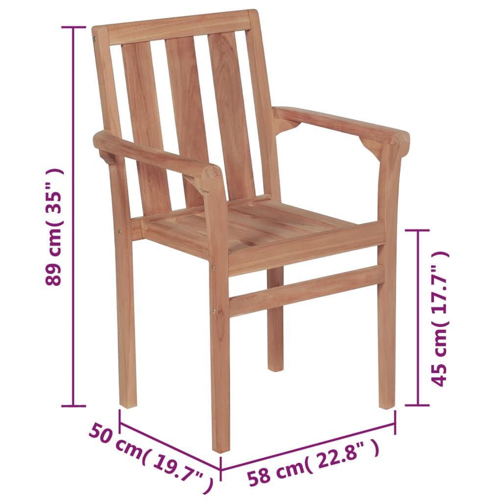 vidaXL Stackable Garden Chairs with Cushions 4 pcs Solid Teak Wood
