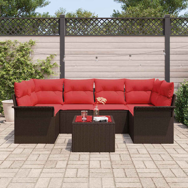vidaXL Garden Sofa Set with Cushion 7 pcs Brown Poly Rattan