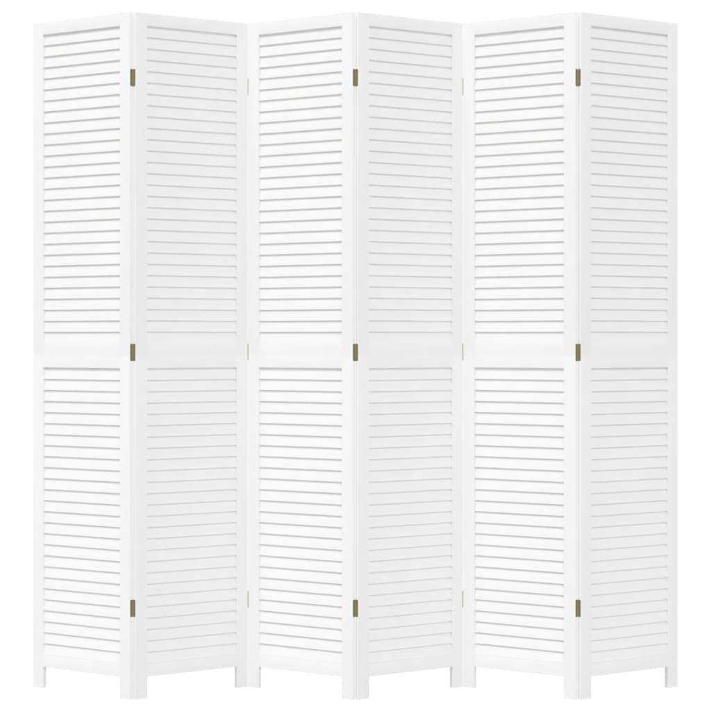 vidaXL Room Divider 6 Panels White Solid Wood Paulownia