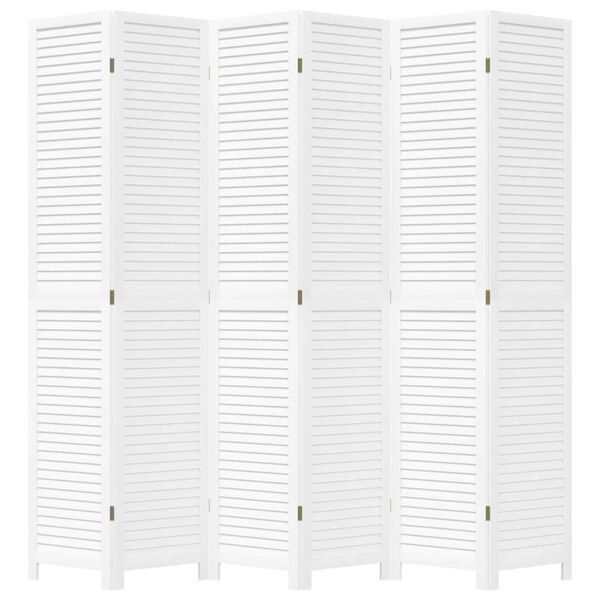 vidaXL Room Divider 6 Panels White Solid Wood Paulownia