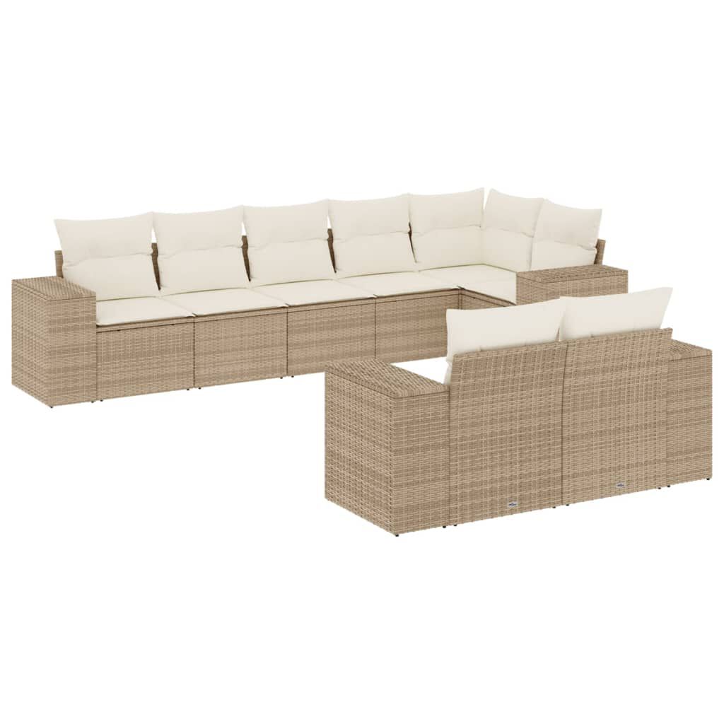 vidaXL 8 Piece Garden Sofa Set with Cushions Beige Poly Rattan