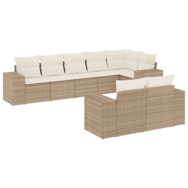 vidaXL 8 Piece Garden Sofa Set with Cushions Beige Poly Rattan