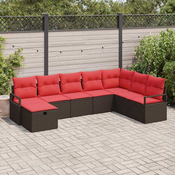 vidaXL Sofa Set with Cushion with Storage Brown Poly Rattan